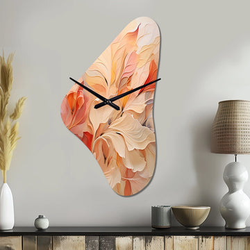 Minimalism Peach Flowers - Asymmetric Metal Wall Clock